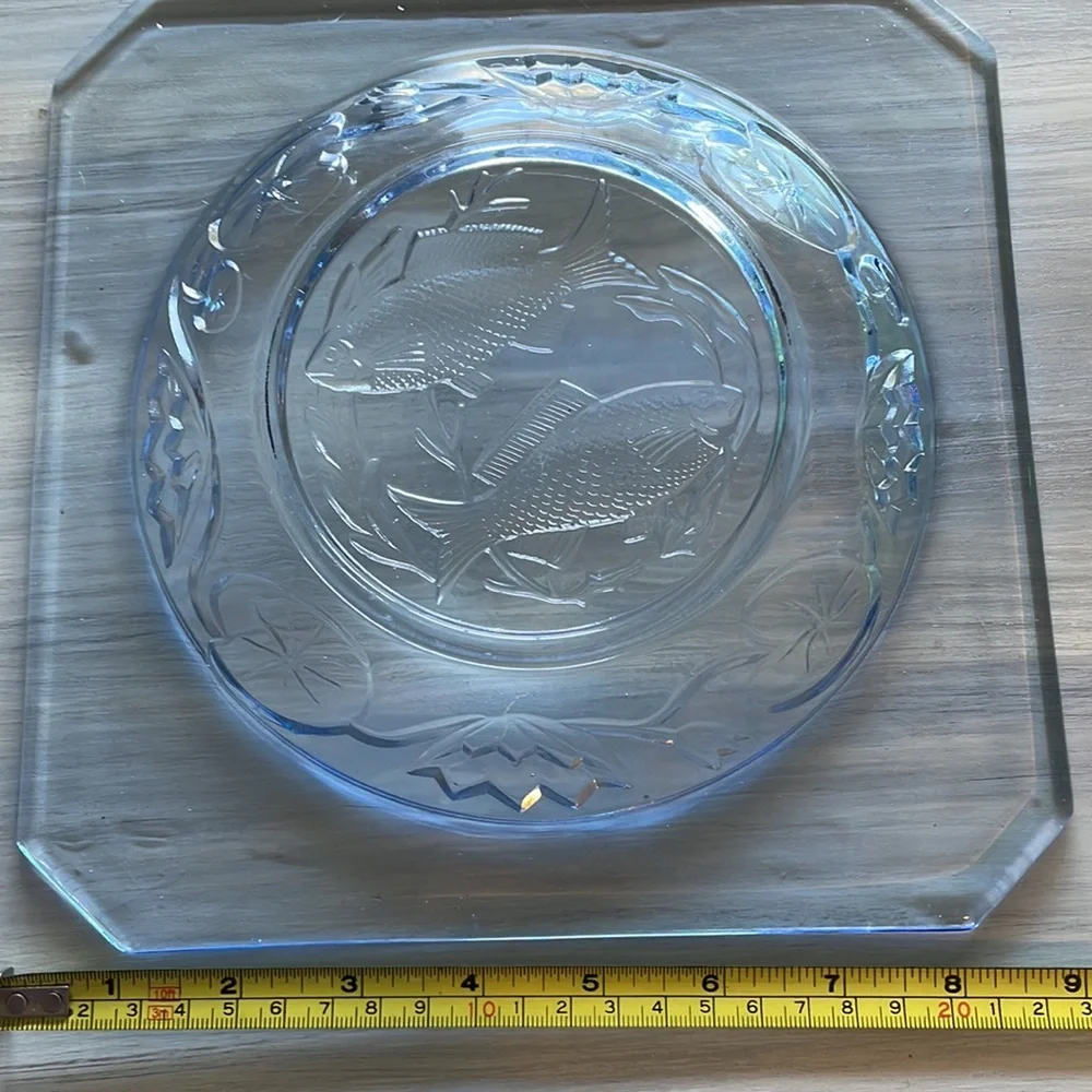 Antique Art Deco Bagley Blue Depression Glass Fish Plate